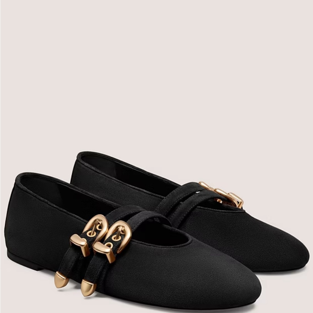 Stuart Weitzman Black Suede Flats with Gold Accents - Picture 3 of 3